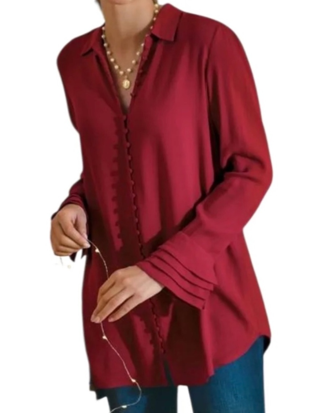 Soft Surroundings Moroccan Red Rayon Crepe Poet Blouse Ruffle Size XSP
